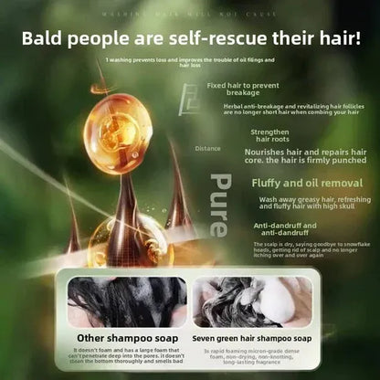 Nature Triangle Shampoo Bar, seven green shampoo soap, Natural Plant-Based, Calming & Strengthens Hair for Women and Men.