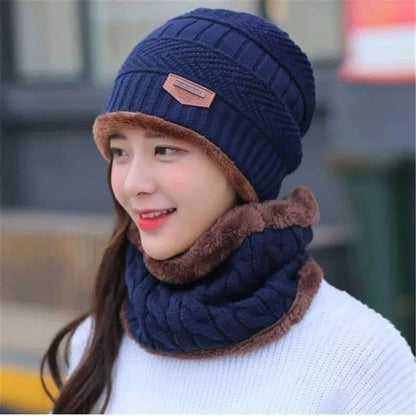 Wool Cap With Neck Warmer | Beanie And Scarf Set With Fleece Mask | Winter Thermal Wool Cap For Men And Women (Blue)